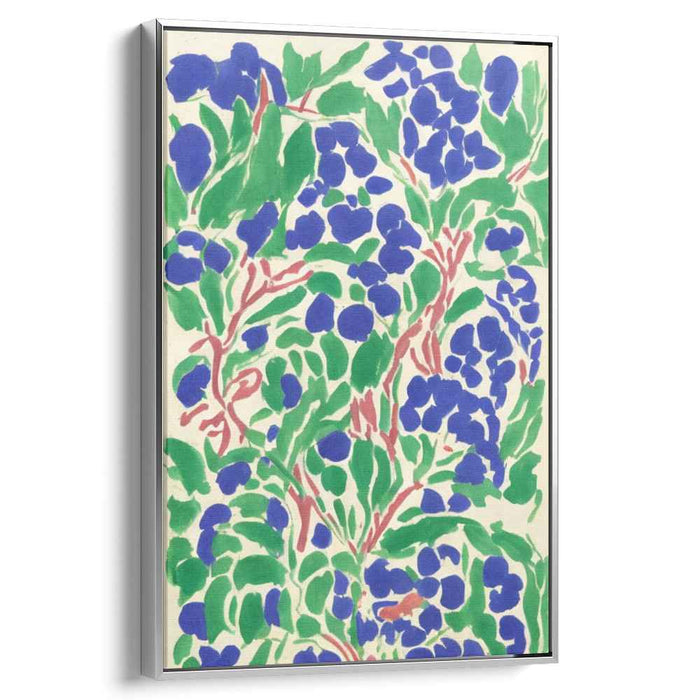 Ethereal Garden Symphony: Vibrant Green and Blue Floral Canvas Art Print