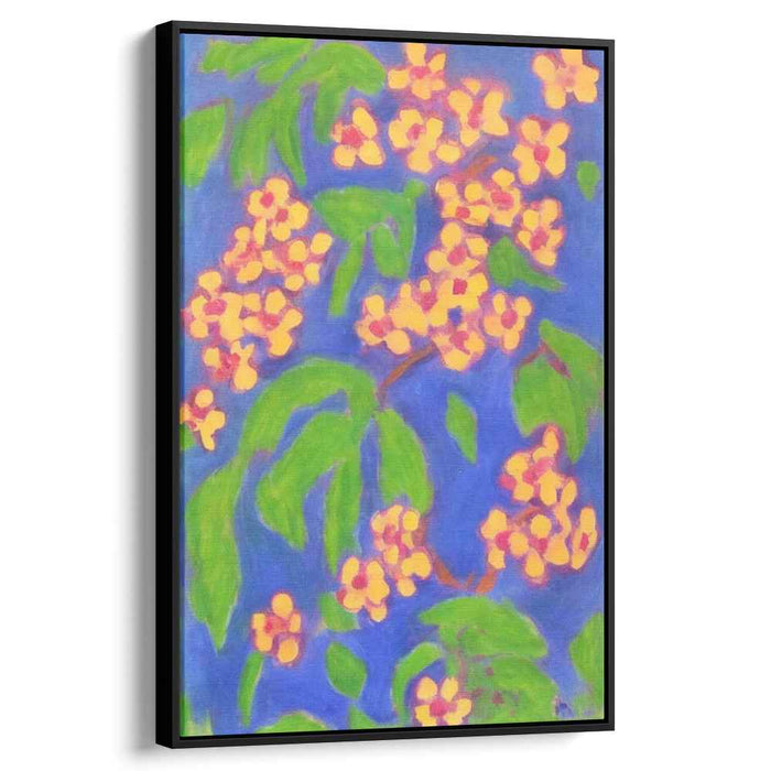 Electric Citrus Symphony: Vibrant Orange Blossoms on Blue Canvas Art Print