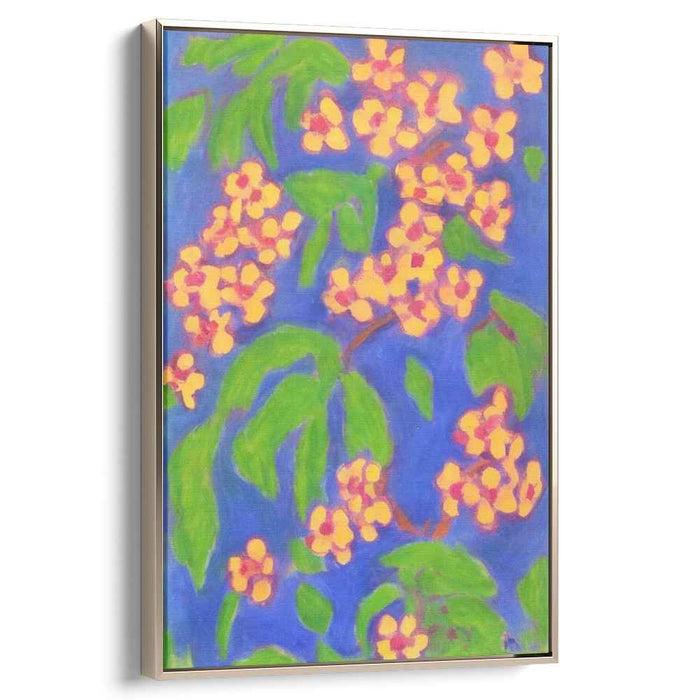 Electric Citrus Symphony: Vibrant Orange Blossoms on Blue Canvas Art Print