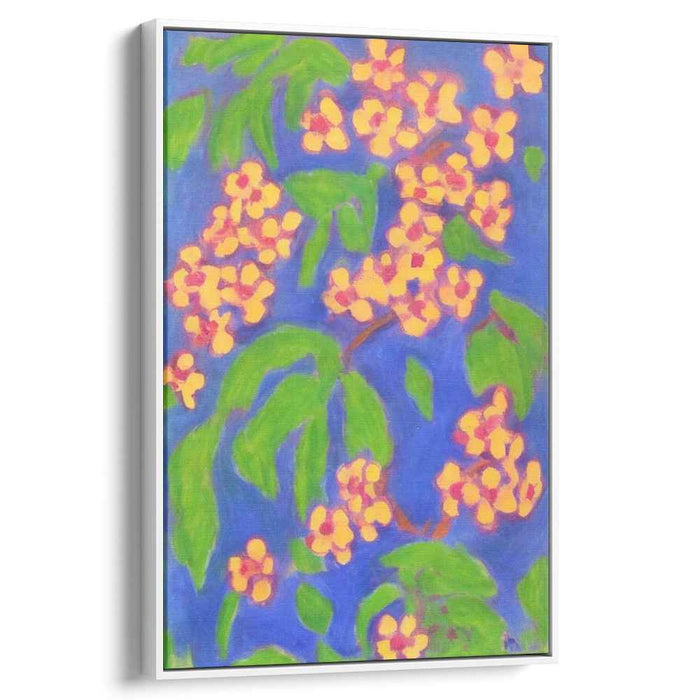 Electric Citrus Symphony: Vibrant Orange Blossoms on Blue Canvas Art Print