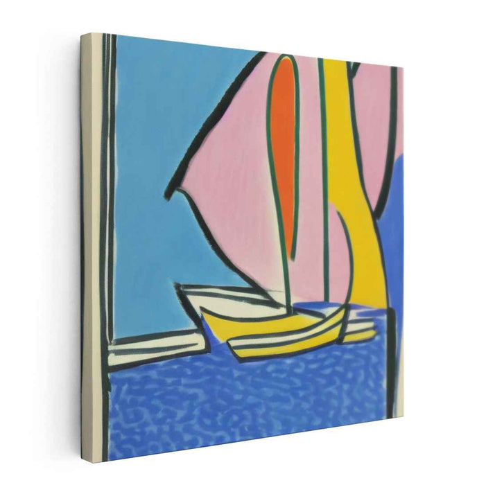 Sailing Through Cubism: Modernist Blue Waters and Colorful Sails Canvas Art