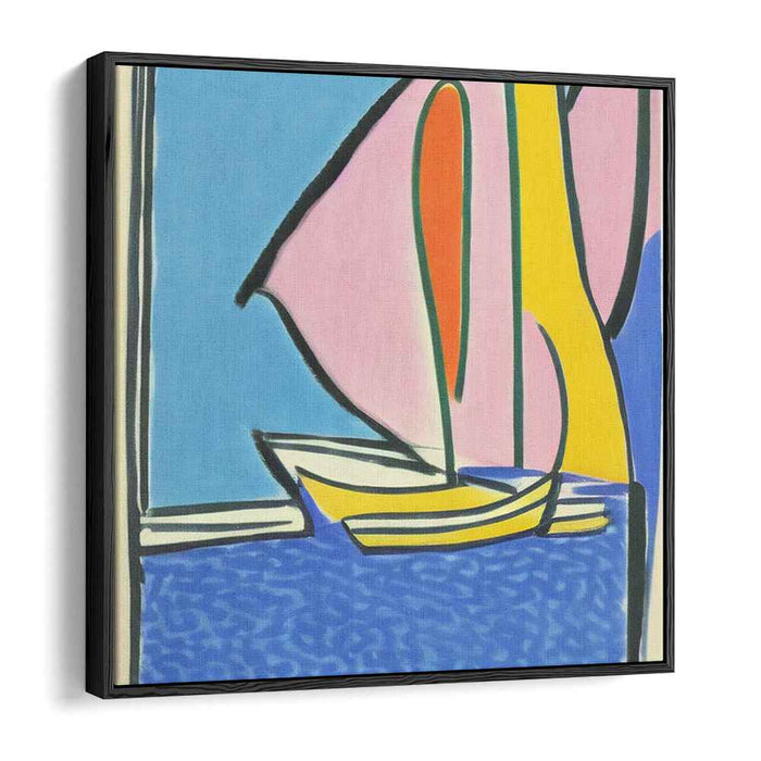 Sailing Through Cubism: Modernist Blue Waters and Colorful Sails Canvas Art