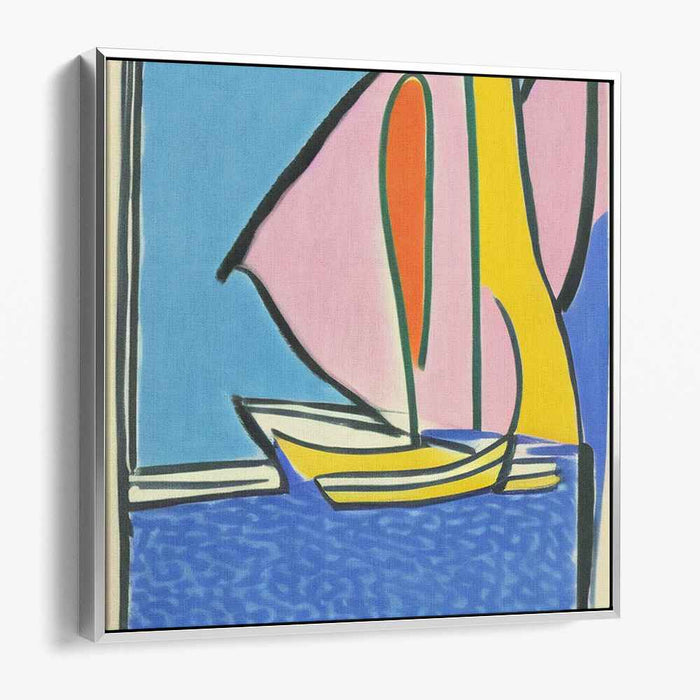 Sailing Through Cubism: Modernist Blue Waters and Colorful Sails Canvas Art