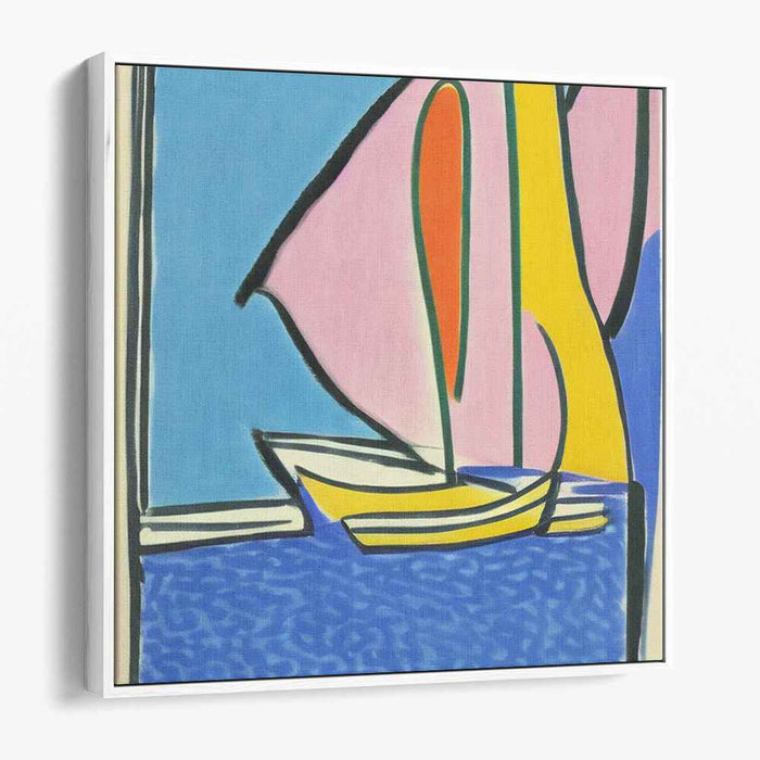 Sailing Through Cubism: Modernist Blue Waters and Colorful Sails Canvas Art