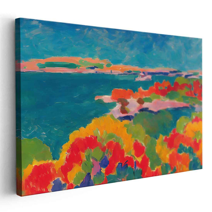 Colorwaves Drenched Horizon: Vivid Seascape in Bold Colors Canvas Art Print