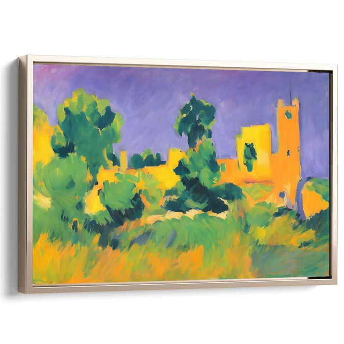 Golden Hour at the Castle: Vibrant Fauvist-Inspired Landscape Canvas Art