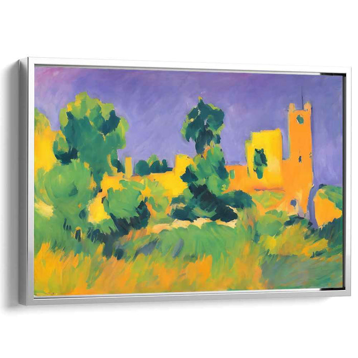Golden Hour at the Castle: Vibrant Fauvist-Inspired Landscape Canvas Art