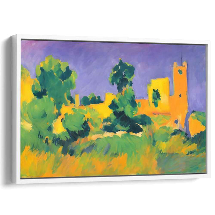 Golden Hour at the Castle: Vibrant Fauvist-Inspired Landscape Canvas Art
