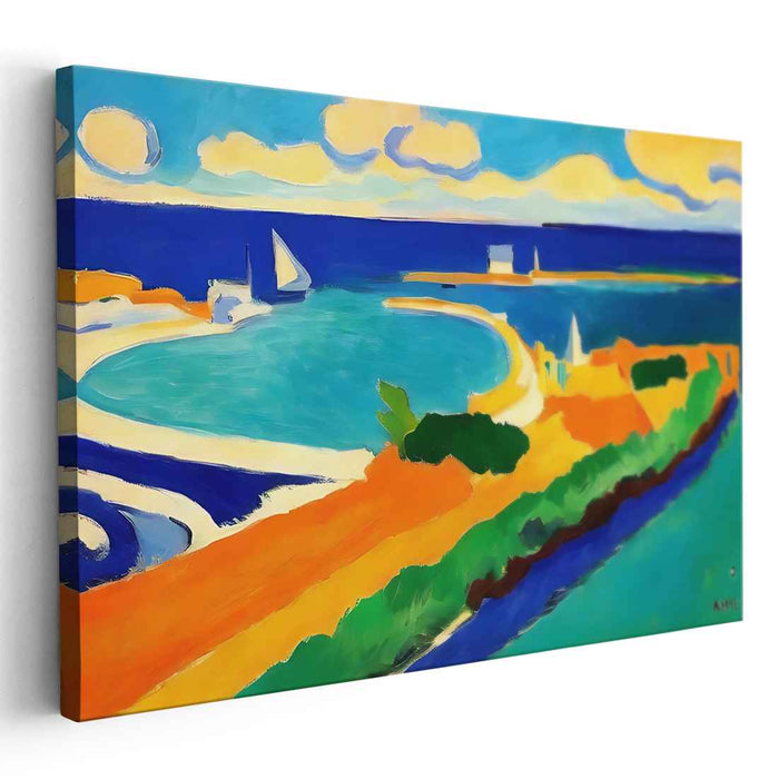 Wild Sea Colors Dance: Fauvist Seaside Tranquility Canvas Art Print