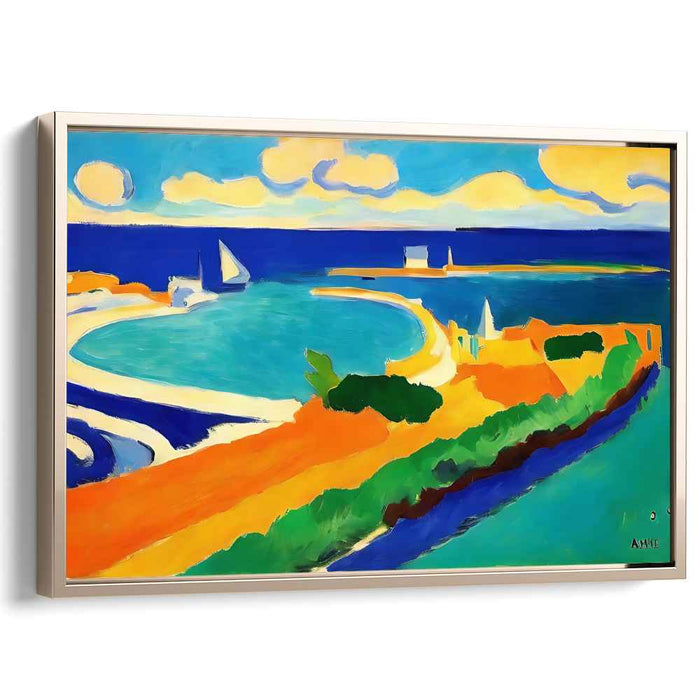 Wild Sea Colors Dance: Fauvist Seaside Tranquility Canvas Art Print