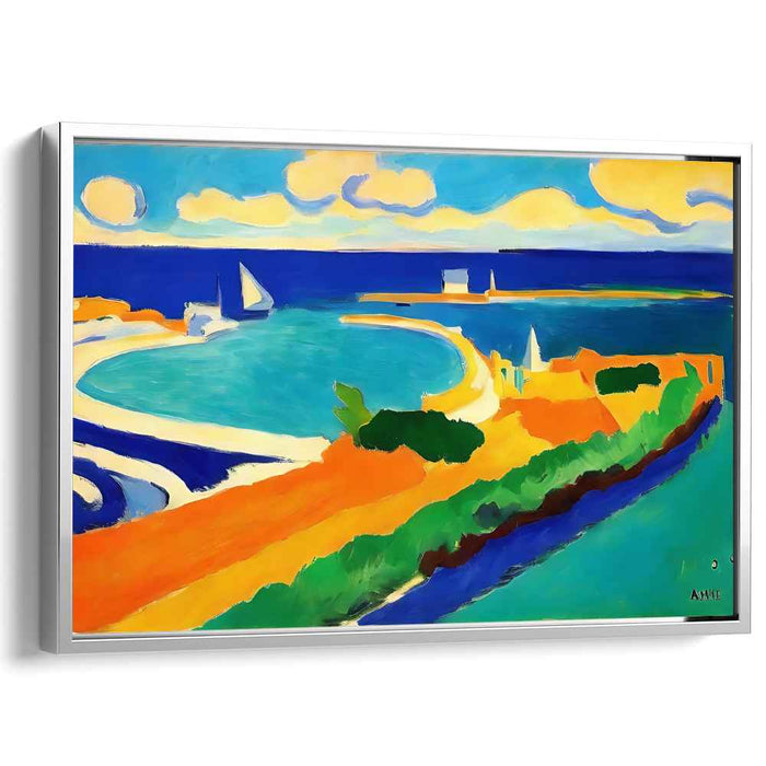 Wild Sea Colors Dance: Fauvist Seaside Tranquility Canvas Art Print