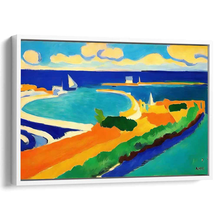 Wild Sea Colors Dance: Fauvist Seaside Tranquility Canvas Art Print
