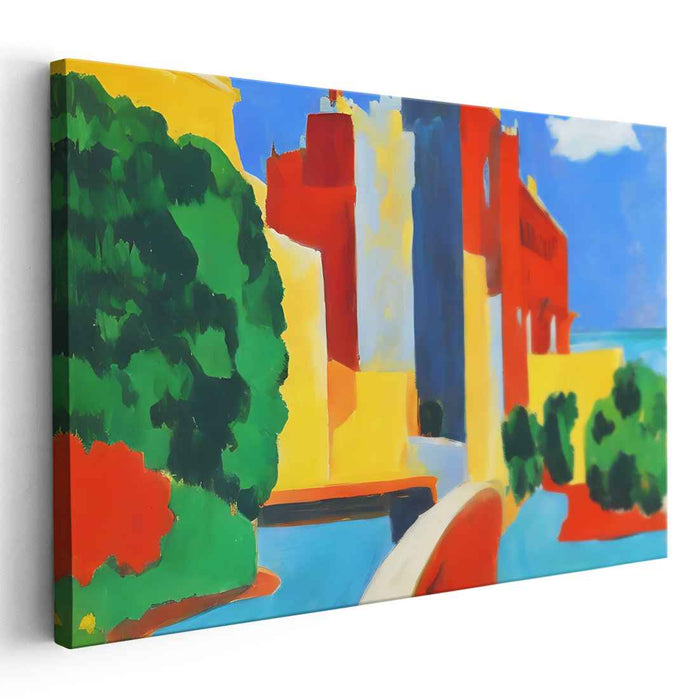 Vivid Urban Landscape: Fauvist Inspired Colorful Cityscape Canvas Art Print