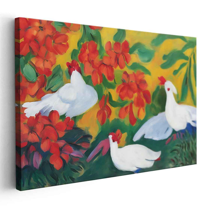 Dove's Oasis: Lush Garden with White Doves Canvas Art