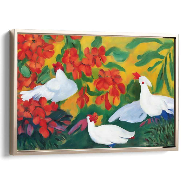Dove's Oasis: Lush Garden with White Doves Canvas Art