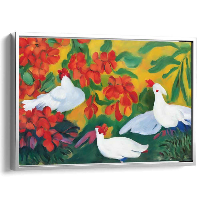 Dove's Oasis: Lush Garden with White Doves Canvas Art