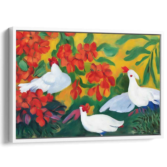 Dove's Oasis: Lush Garden with White Doves Canvas Art
