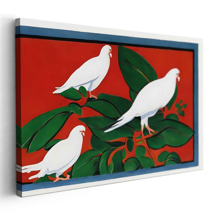 Crimson Flight: Minimalist White Doves on Bold Red Canvas Art Print