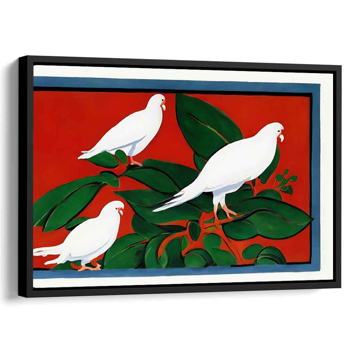 Crimson Flight: Minimalist White Doves on Bold Red Canvas Art Print