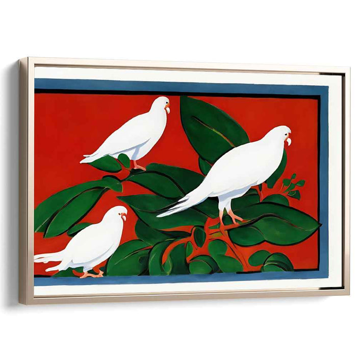 Crimson Flight: Minimalist White Doves on Bold Red Canvas Art Print