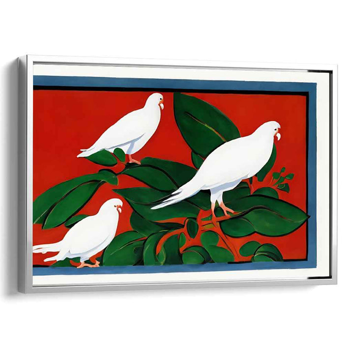 Crimson Flight: Minimalist White Doves on Bold Red Canvas Art Print