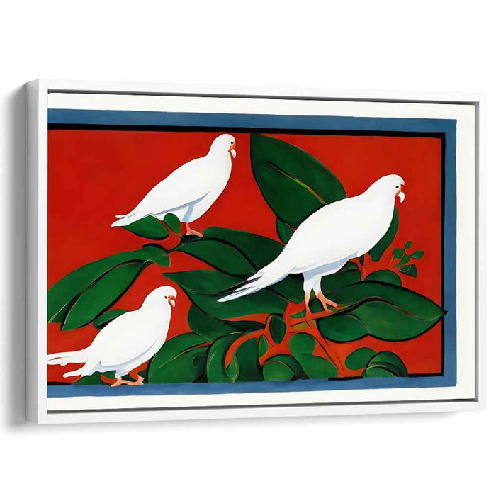 Crimson Flight: Minimalist White Doves on Bold Red Canvas Art Print
