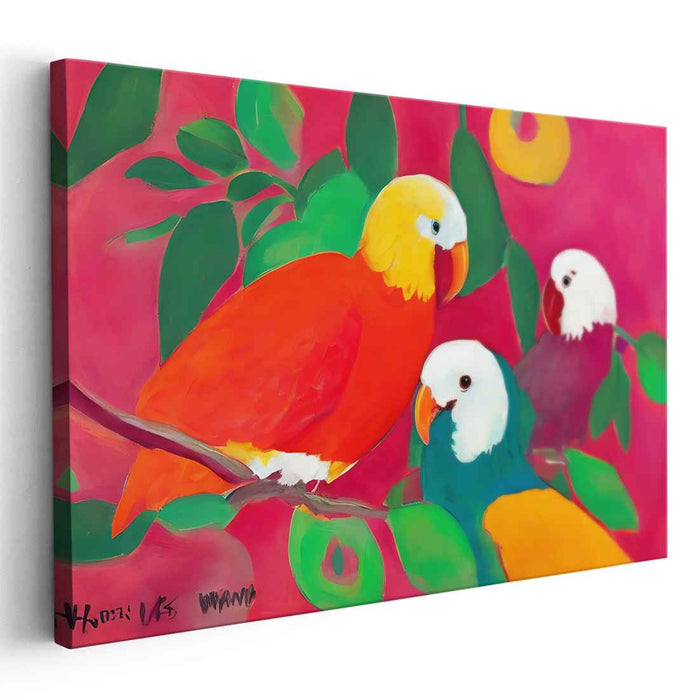 Exotic Feathered FÃªte: Bold and Colorful Tropical Birds Canvas Art Print