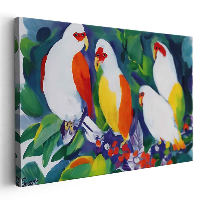 Tropical Aviary: Vivid Parrot Ensemble Canvas Art