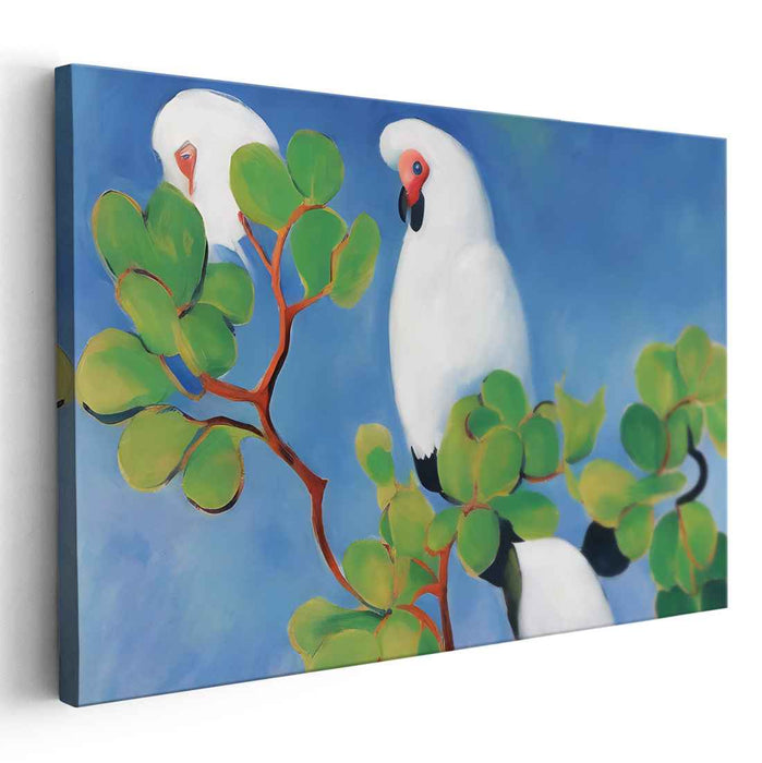 Serene Parrots: Tranquil Nature Canvas Art Print