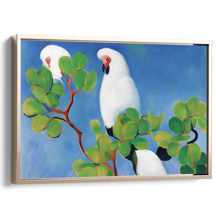 Serene Parrots: Tranquil Nature Canvas Art Print