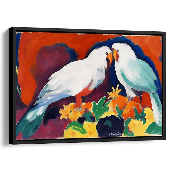 Paradise Garden Aviary: Vivid Parrots in Exotic Garden Canvas Art Print