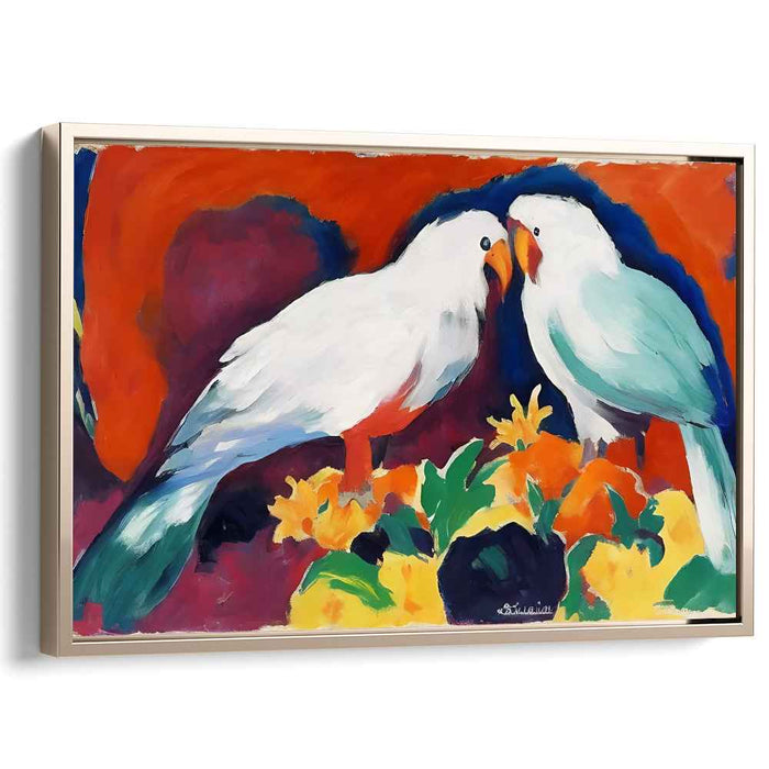 Paradise Garden Aviary: Vivid Parrots in Exotic Garden Canvas Art Print