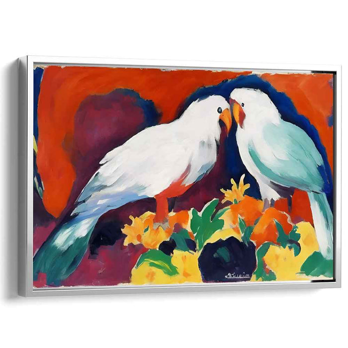 Paradise Garden Aviary: Vivid Parrots in Exotic Garden Canvas Art Print