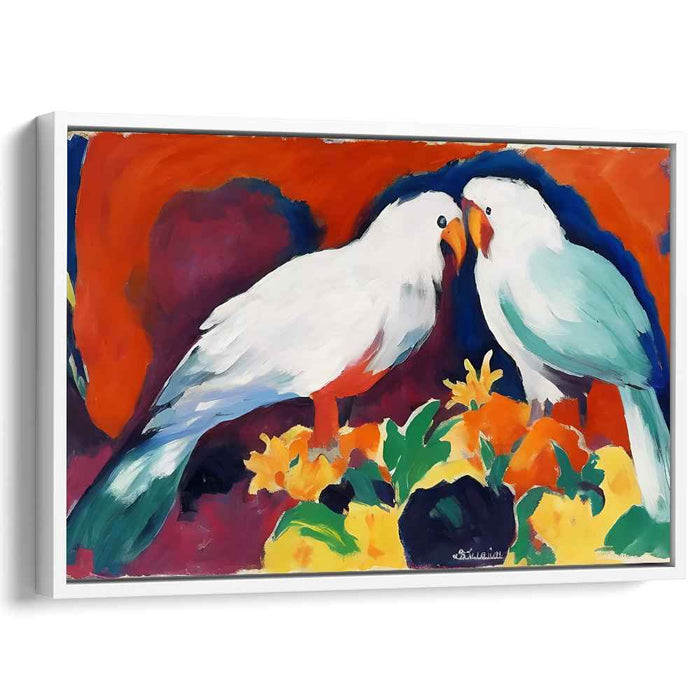 Paradise Garden Aviary: Vivid Parrots in Exotic Garden Canvas Art Print