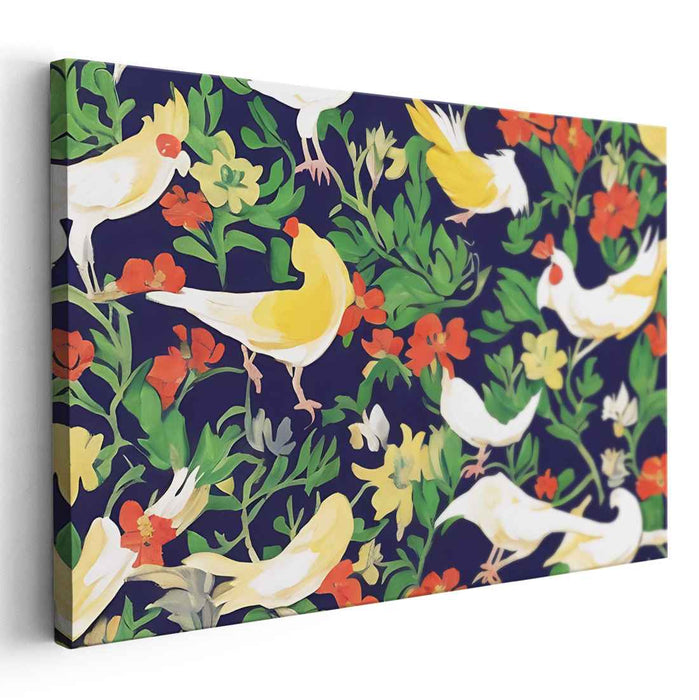Flourishing Aviary: Whimsical Birds and Blossoms Canvas Art Print