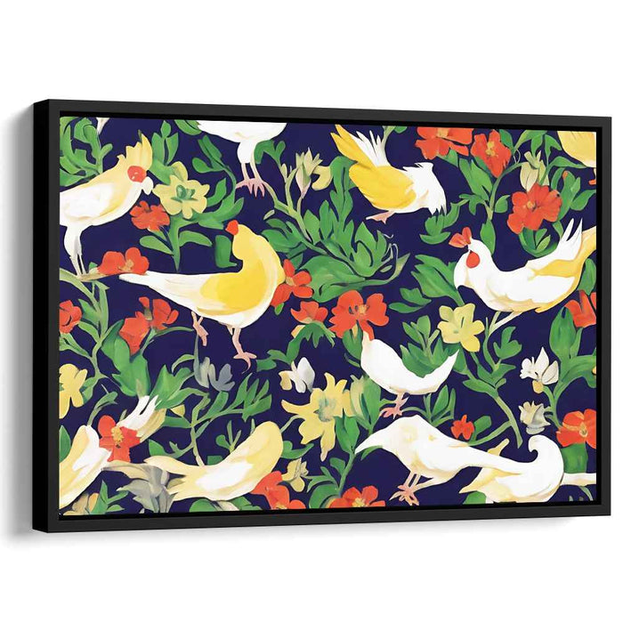 Flourishing Aviary: Whimsical Birds and Blossoms Canvas Art Print