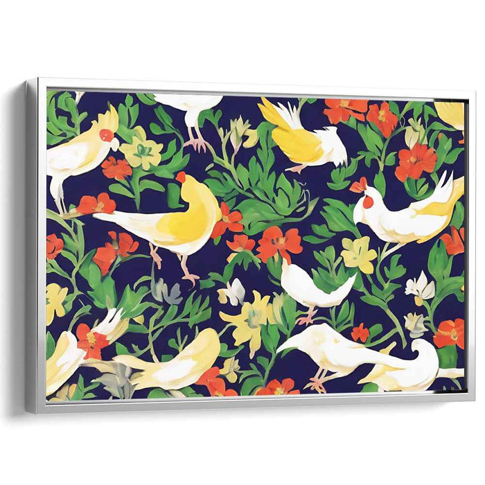 Flourishing Aviary: Whimsical Birds and Blossoms Canvas Art Print