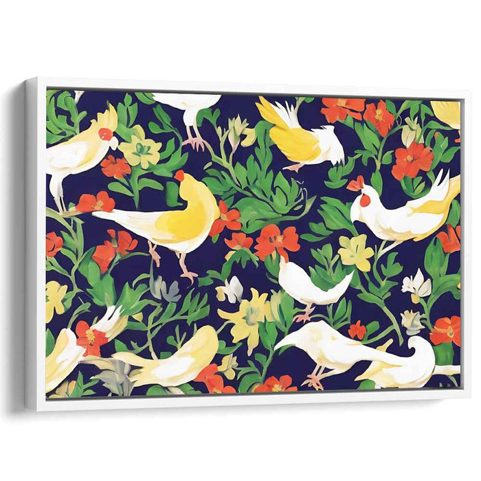 Flourishing Aviary: Whimsical Birds and Blossoms Canvas Art Print