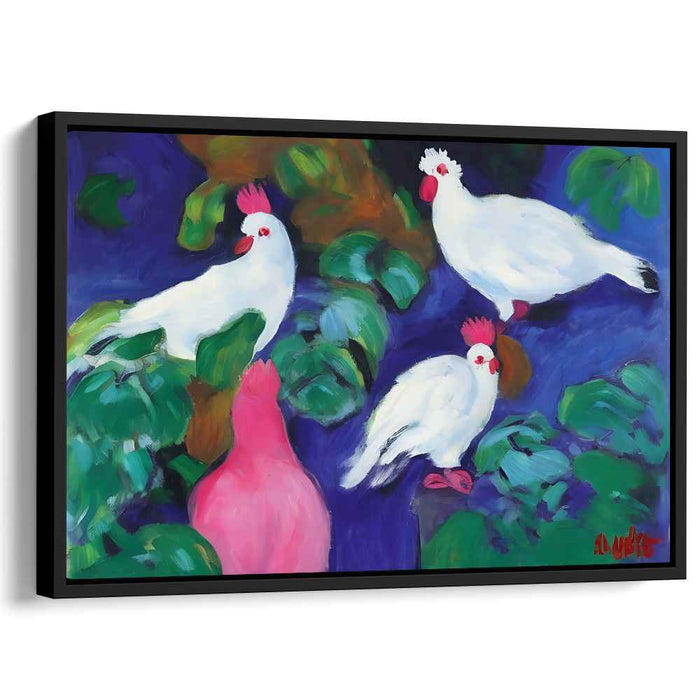 Feathered Embrace: Vibrant Cockatoos in Lush Greenery Canvas Art Print