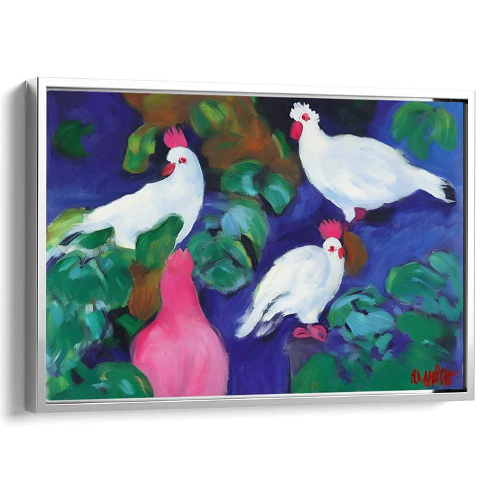 Feathered Embrace: Vibrant Cockatoos in Lush Greenery Canvas Art Print