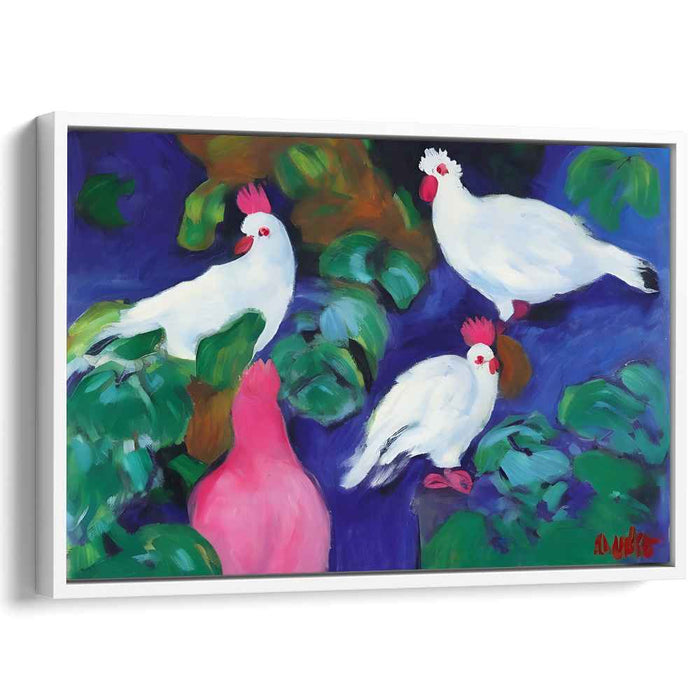 Feathered Embrace: Vibrant Cockatoos in Lush Greenery Canvas Art Print