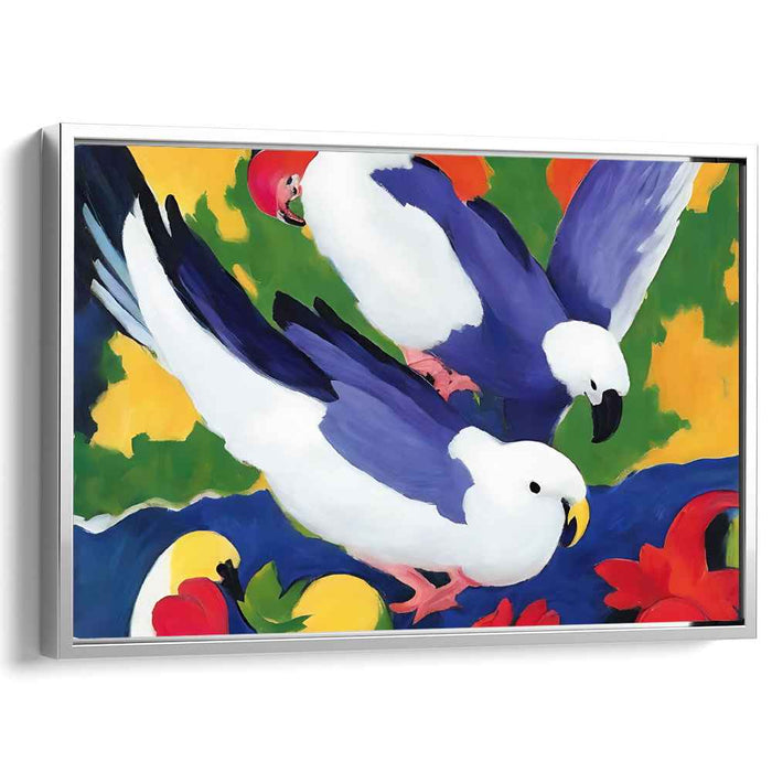 Fluttering Petals of Peace: Colorful Doves Amidst Floral Bliss Canvas Art Print