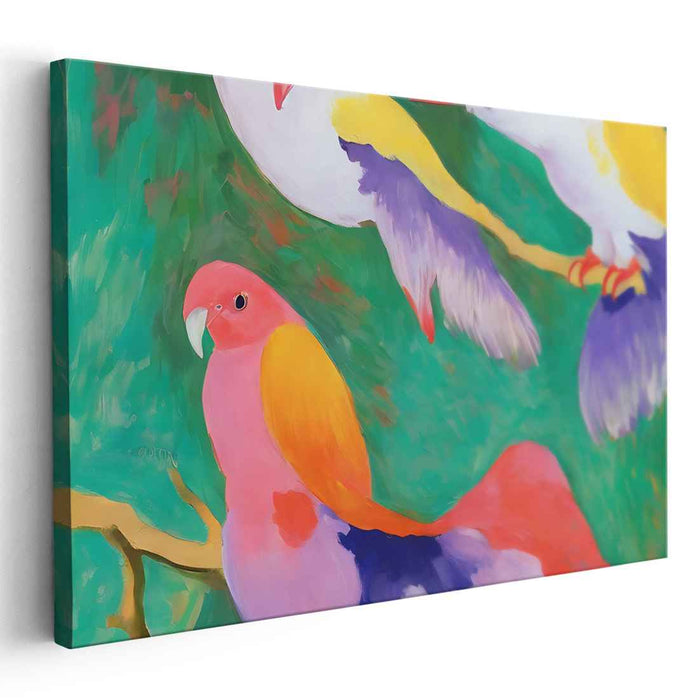Vibrant Tropical Birds: Colorful Fauvist Canvas Art Print