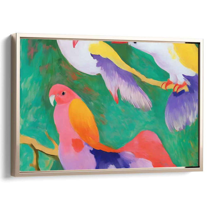 Vibrant Tropical Birds: Colorful Fauvist Canvas Art Print
