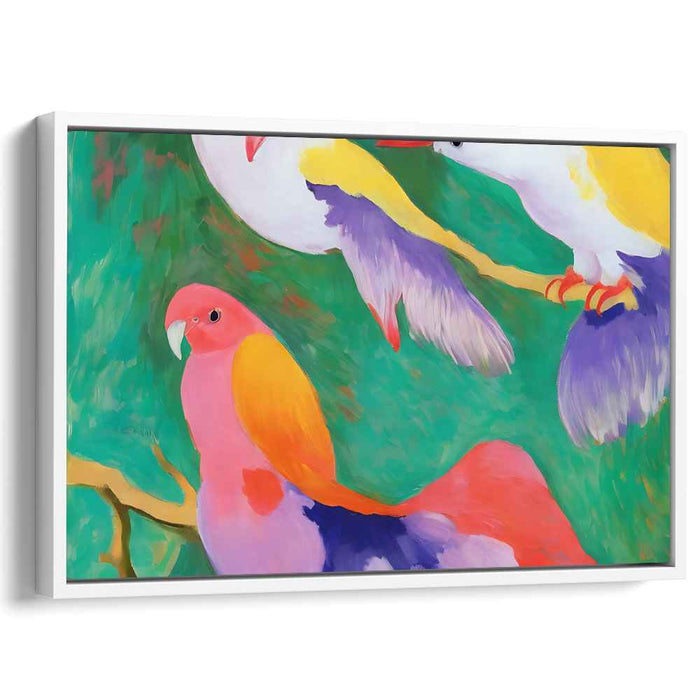 Vibrant Tropical Birds: Colorful Fauvist Canvas Art Print