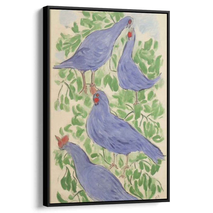 Wild Blue Melody: Fauvist Blue Quartet on Green Canvas Art Print