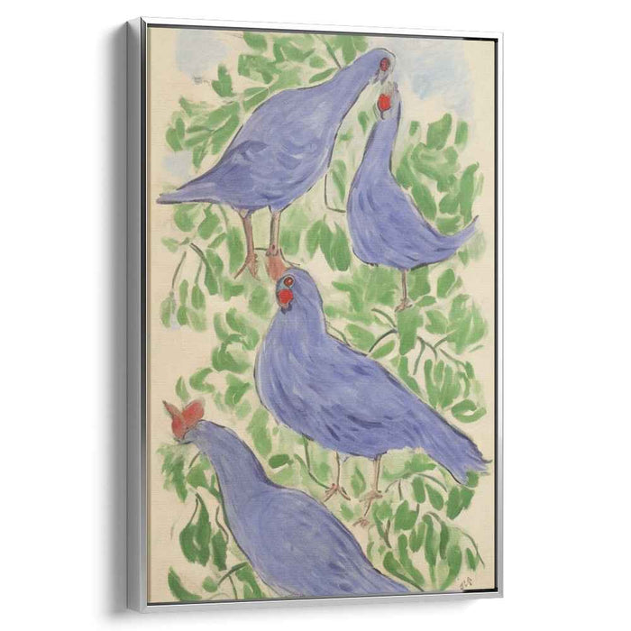 Wild Blue Melody: Fauvist Blue Quartet on Green Canvas Art Print