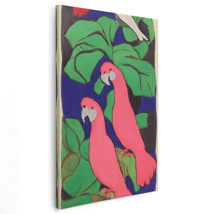 Feathered Flamenco: Vibrant Parrot Duo on Canvas
