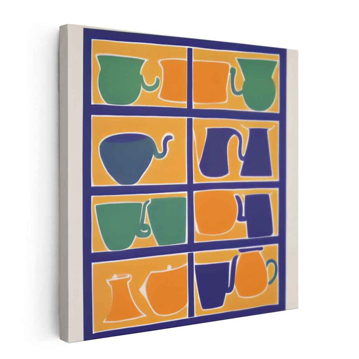 Brewing Artifacts Ensemble: Modern Pop Art Teapots and Cups Canvas Print