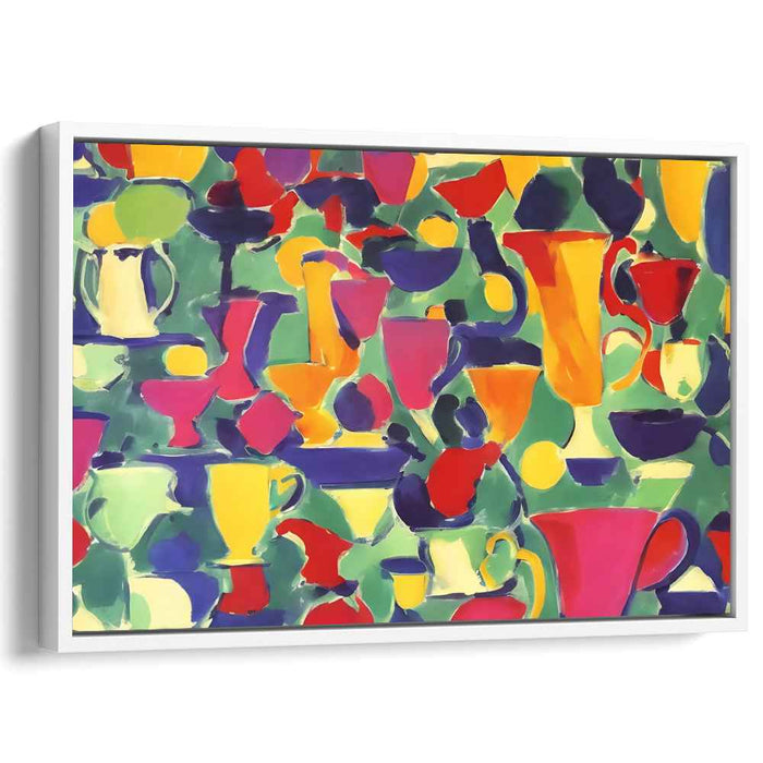 Colorful Symphony of Tableware: Vibrant Abstract Kitchen Canvas Art